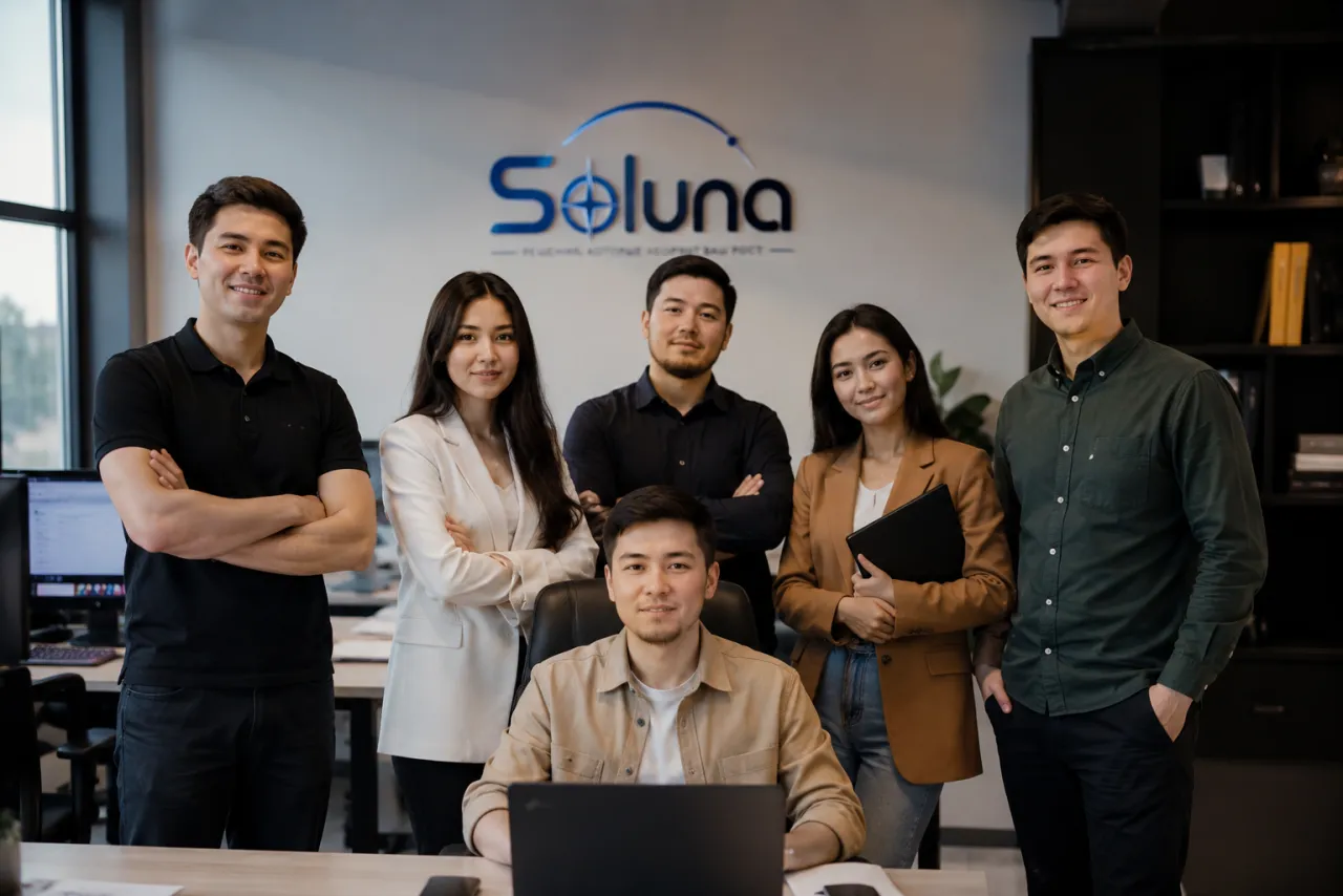 Команда рекламного агентства Soluna в офисе — специалисты по рекламе, SEO и разработке